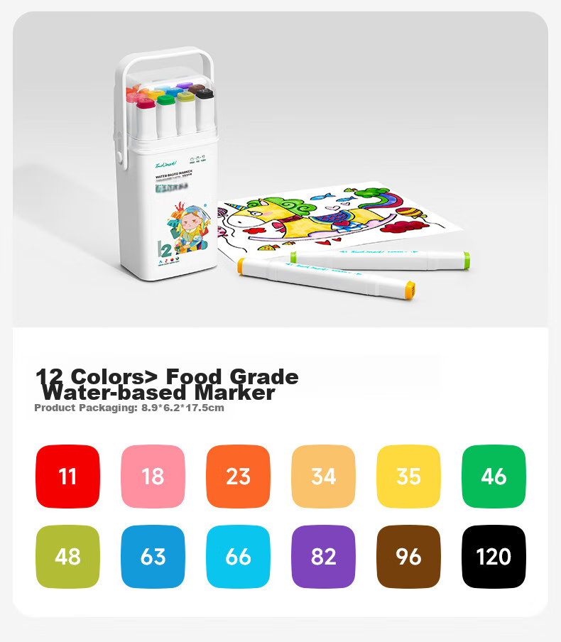 Touch Mark [Super Popular] Taichi Stationery 24-Color Food-Grade Markers, Washable Dual-Tip Watercolor Pens for Children, Drawing Pens for Students, Art Supplies, Children's Birthday Gift 20