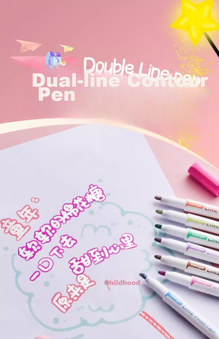 Liupintang Double-Line Outline Pen, 12 Colors, Gel Dual-Color Fluorescent Marker, for Writing, Students And Children, Floral Pattern Journaling, Colorful Pens, Curved Line Drawing, Small Newspaper Marking, Outlining Pe 4