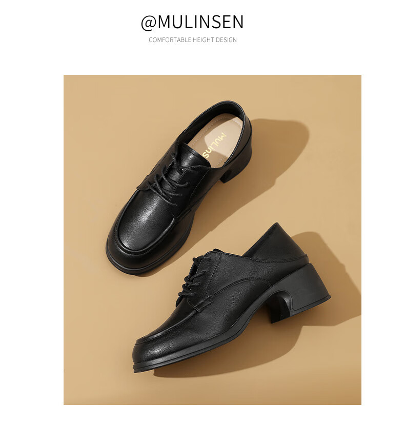 Mulinsen Women's Loafers Elegant Versatile Mom Shoes Commuter Lace-up Leather Flats Black 38 10
