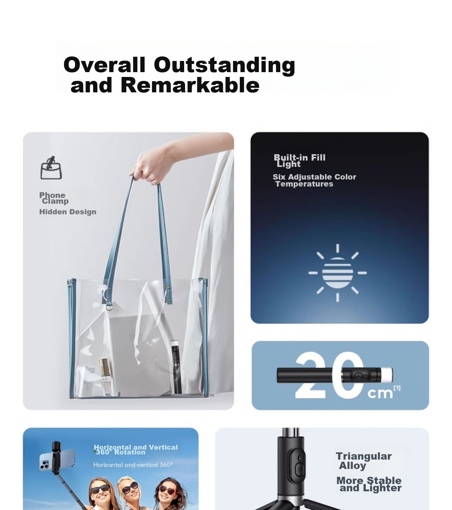 LINGCHEN Selfie Stick Tripod, Handheld Selfie Device, 360-Degree Rotation, Fully Automatic, Multifunctional, Anti-Shake, Phone Floor Stand, Outdoor Photography, Portable LC-Q12S Photography Handle 3