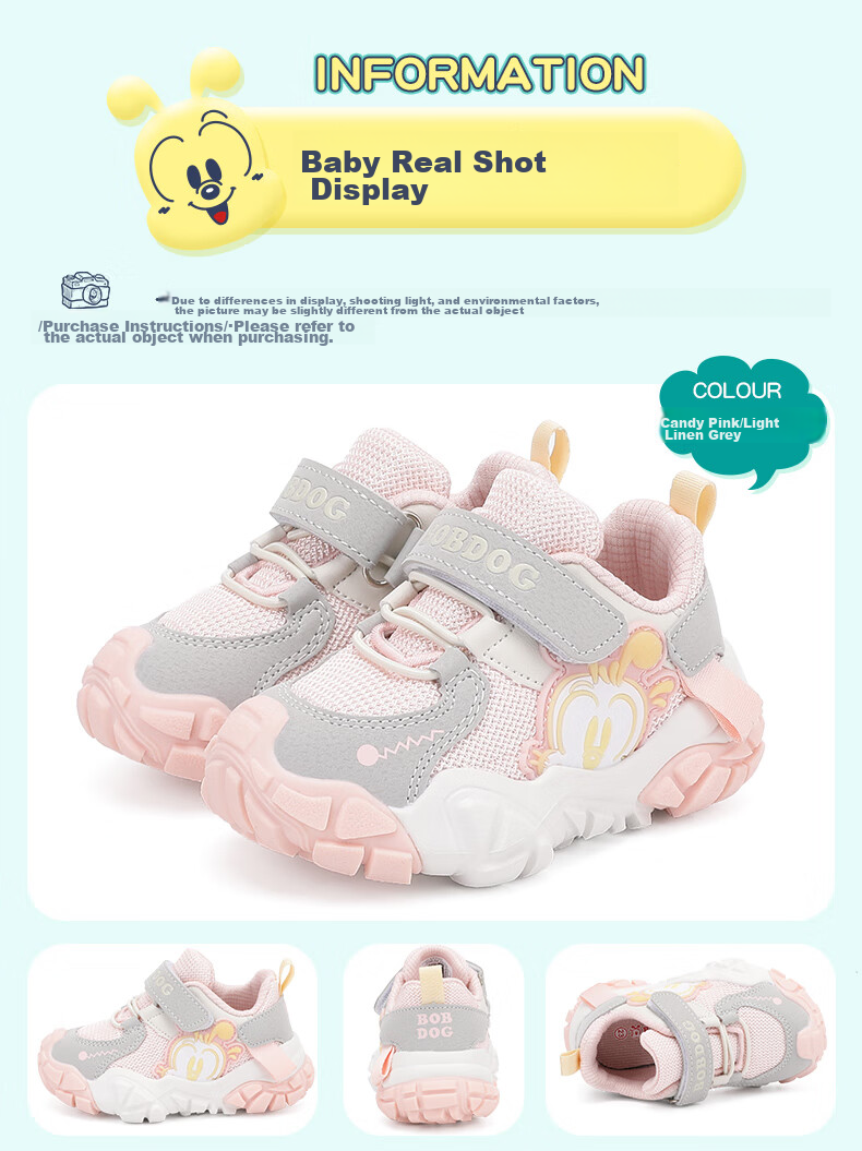 BOBDOG , BOBDOG Toddler Shoes for Spring And Autumn, Boys' Soft-Soled Baby Shoes 102321019, Fruit Pink Color, Size 29 11