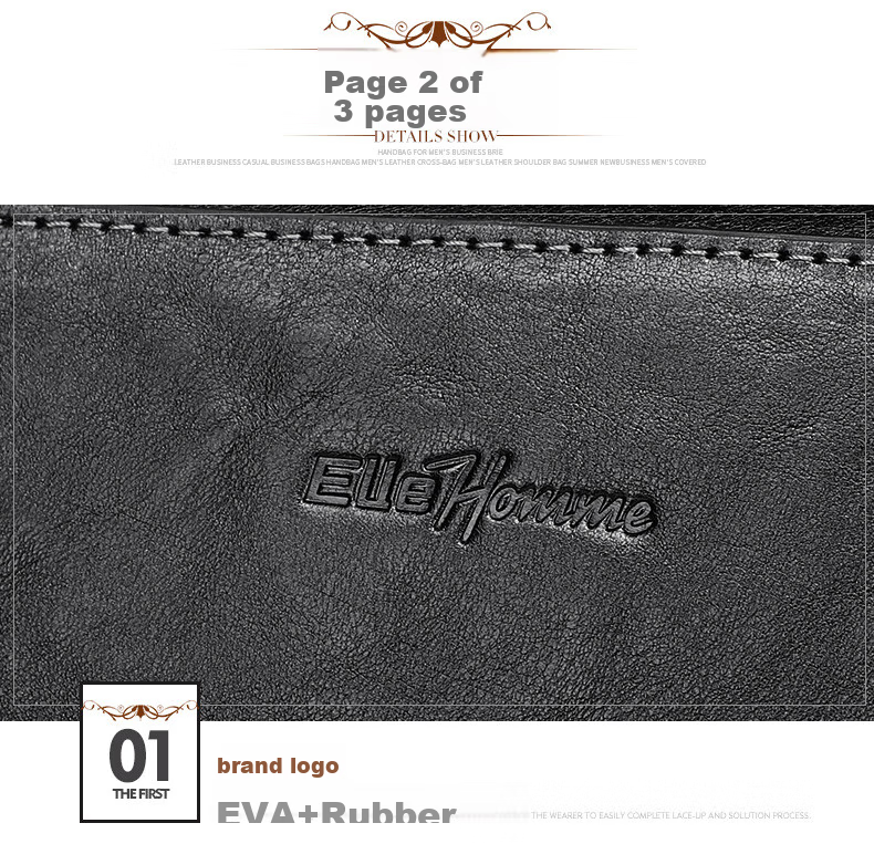 ELLE HOMME Business Men's Shoulder Bag, Fashionable Top-Grain Leather Crossbody Bag with Large Capacity, Handheld Men's Bag EA088205040 Black Birthday Gift for Boyfriend 12