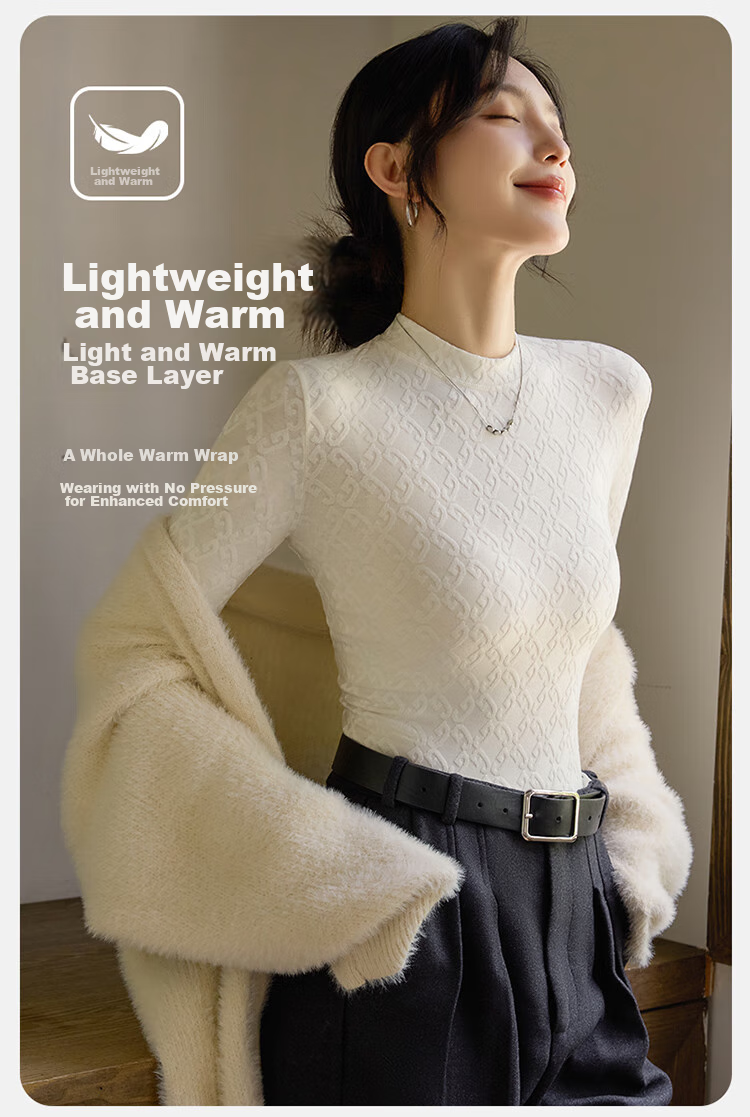 LangSha Base Layer T-Shirt for Spring And Summer, Thin Fit, Waist-Cinching, Women's Warm Black And White Slimming Round Neck Undershirt, Long-Sleeve Top 4