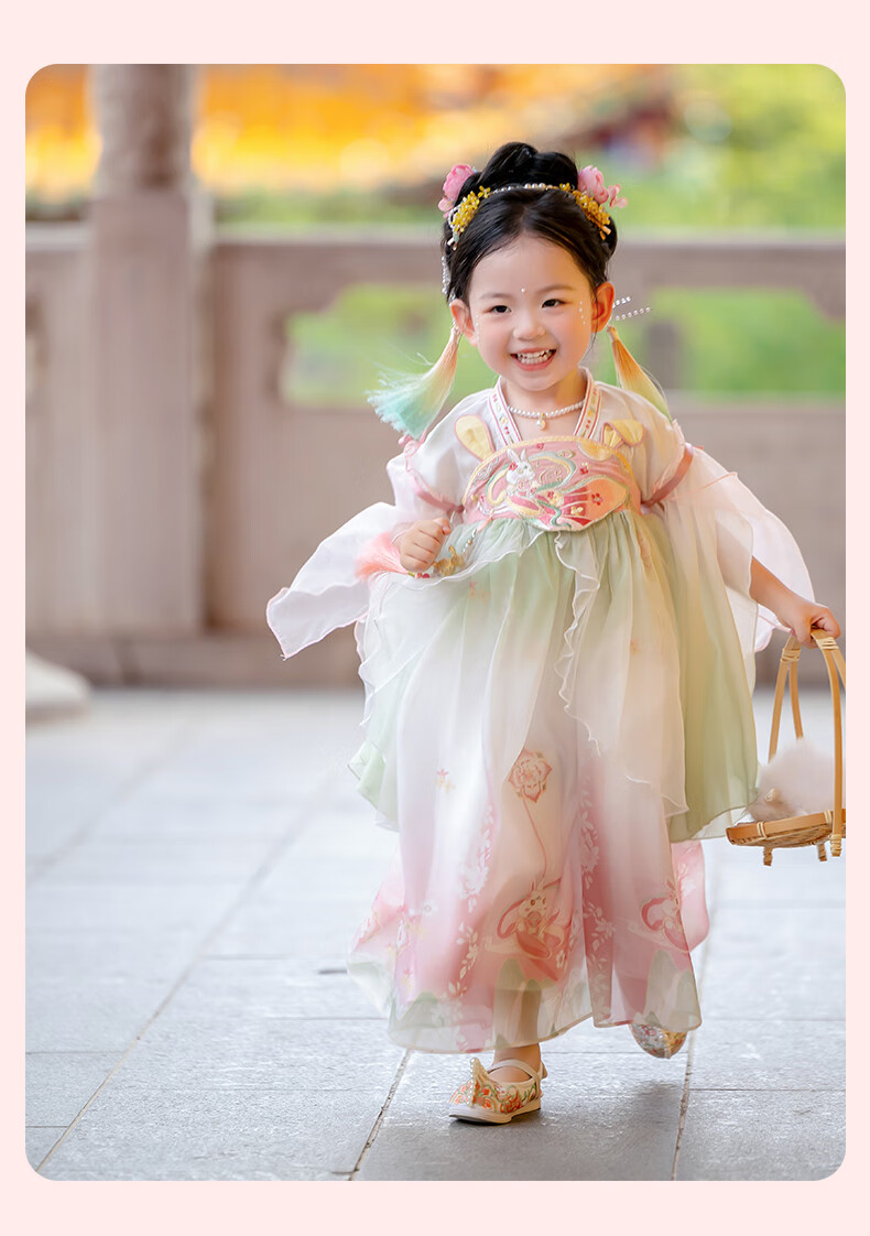 Menghu Xiaotianxia Hanfu Girls' Dress, Mid-Autumn Festival New Style Children's Fairy-Like Dress, Performance Princess Dress, Blue, Size 130 12