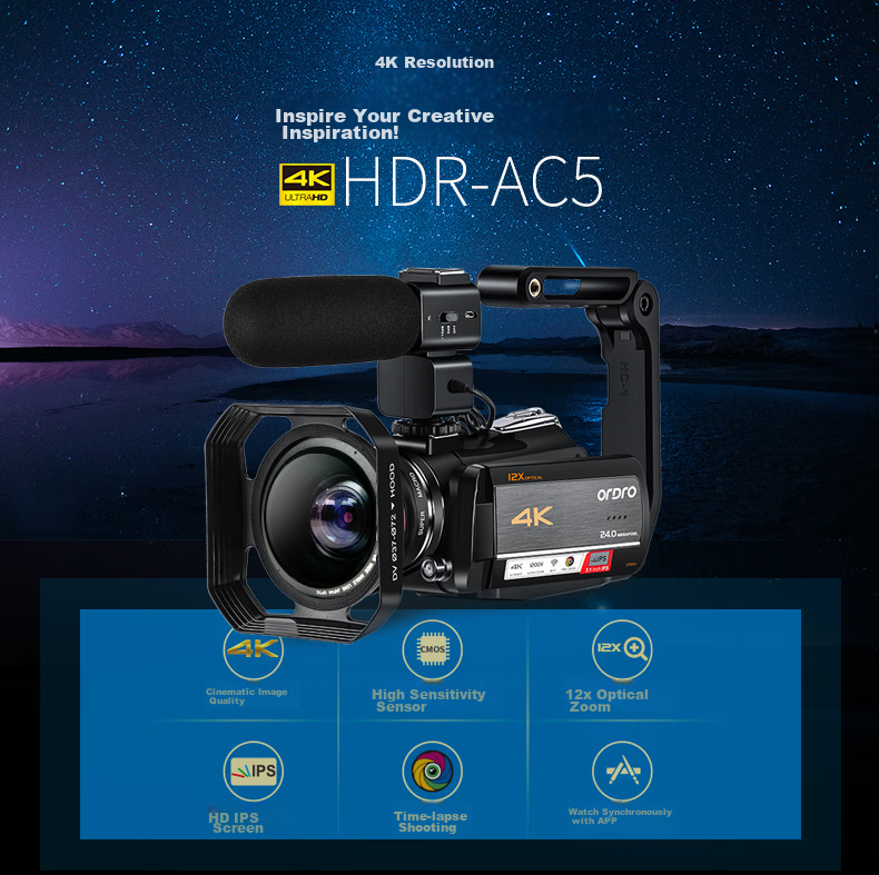 ORDRO AC5Plus 5K Camera, 4K Digital Camera, DV Professional All-In Recorder, 12x Optical Zoom, 1200x Dynamic Zoom, for Home Use And Live Streaming, Suitable for Travel 15
