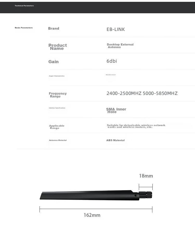 EB-LINK 2.4G/5G External Antenna, 6dB Wireless Network Card Extension Antenna, WIFI Dual-Band Router High-Gain Antenna, SMA Internal Threaded Hole 6
