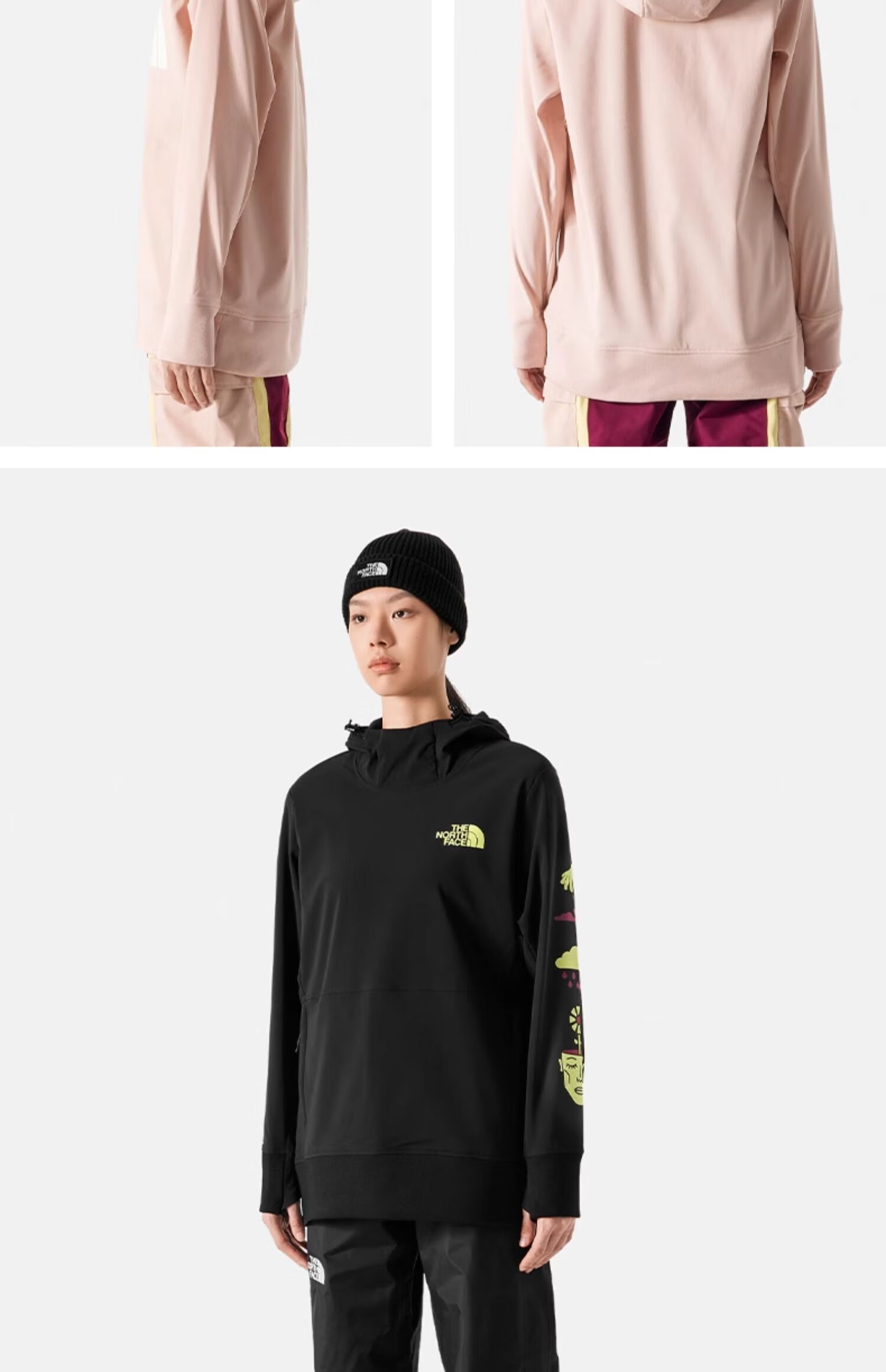 The North Face Knitted Sweatshirt for Women, Outdoor Windproof And Warm Pullover 7UUK, Black/ORN, Size S 8
