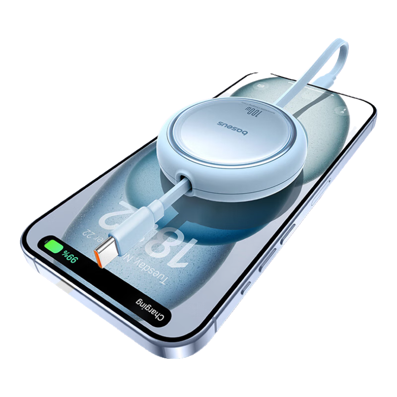 BASEUS Retractable Dual-Head Type-C Data Cable, PD100W Charging Cable, Ctoc Car Fast Charger, Compatible with Apple 15/16/17 IPad/macbook, Huawei Laptops