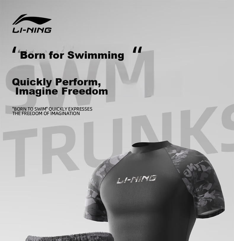 Li-Ning Men's Swim Trunks, Double-Layer Anti-Embarrassment Swimwear Set, Comfortable High-Elasticity Water And Land Dual-Use Two-Piece Set, 86-33 Black And Gray, XL 15