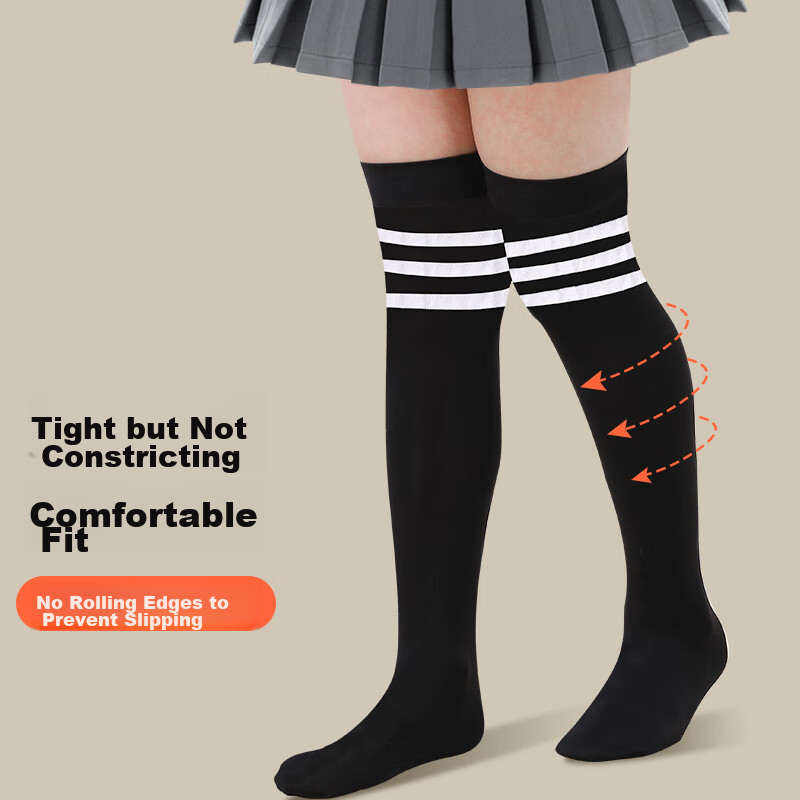 Barbie Girls' Mid-Calf Socks, Summer Thin Over-Knee Children's Long Socks, White High Socks, School Uniform Style, Black + Red, Size L