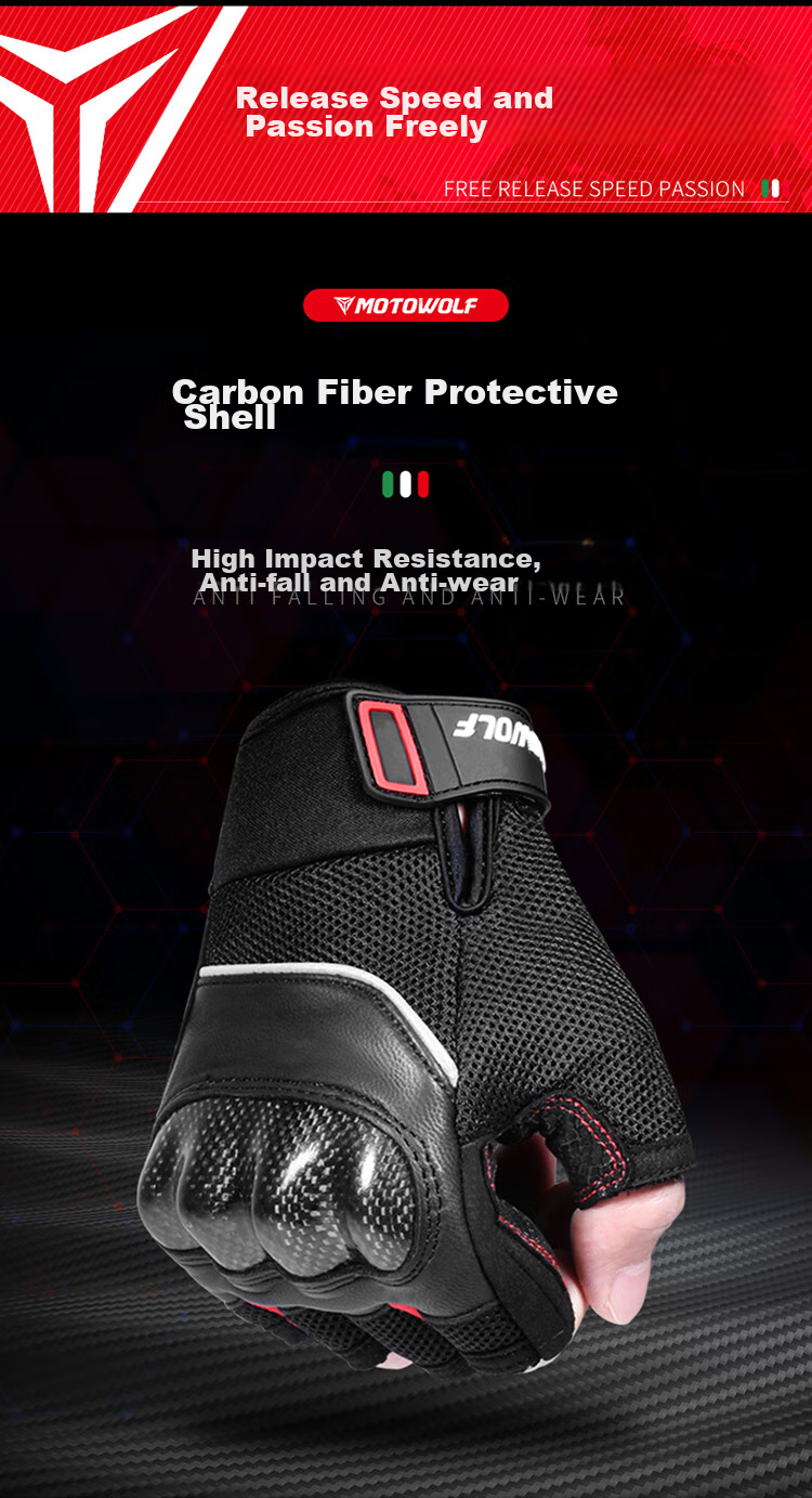 MOTOWOLF Motorcycle Gloves Half Finger Carbon Fiber Summer Breathable Riding Motorbike Anti-fall Knight Gear Unisex 5