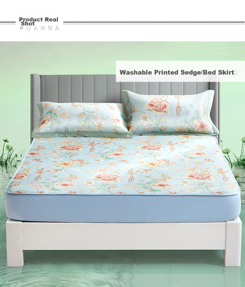 FUANNA Nanzi Ice Silk Cooling Mat, Cool-Touch Printed Soft Mat, Fitted Sheet Style Single Bed Two-Piece Set 1.2*2 Meters [Washable] 14