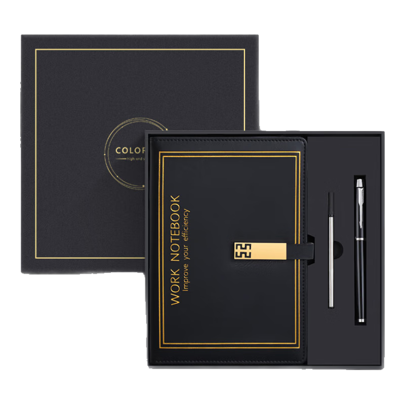 Faramon Notebook Gift Box A5/256 Pages Thick Vintage Journal Business Office Work Meeting Record Book Exquisite Notebook Gift for Teachers Souvenir Black (Gift Box Packaging)