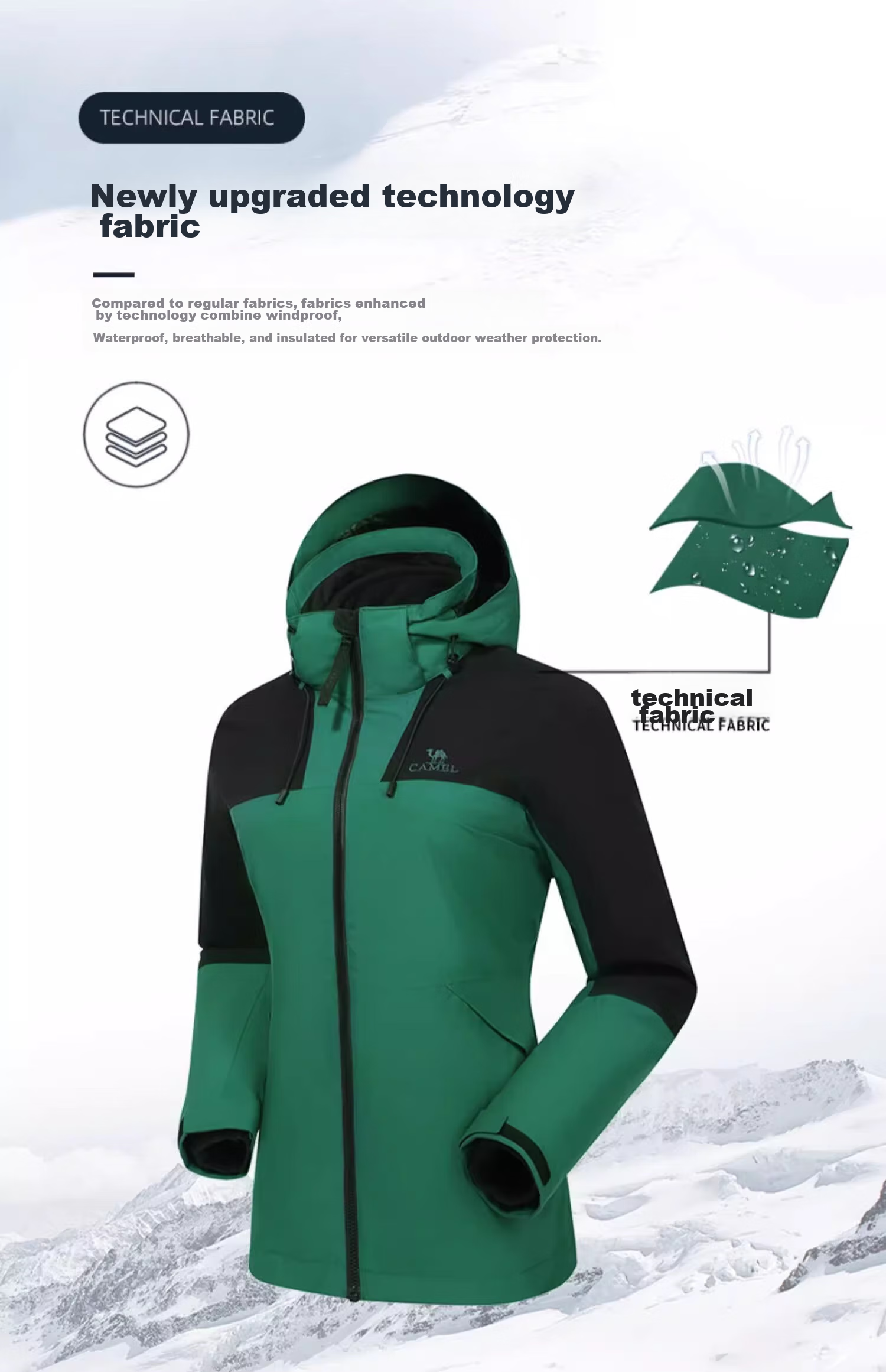 CAMEL Windbreaker for Men And Women, Couples Style, Moisture-Wicking, Cold-Resistant, Warm Fleece Three-In Mountaineering Jacket A1W13a1118 5