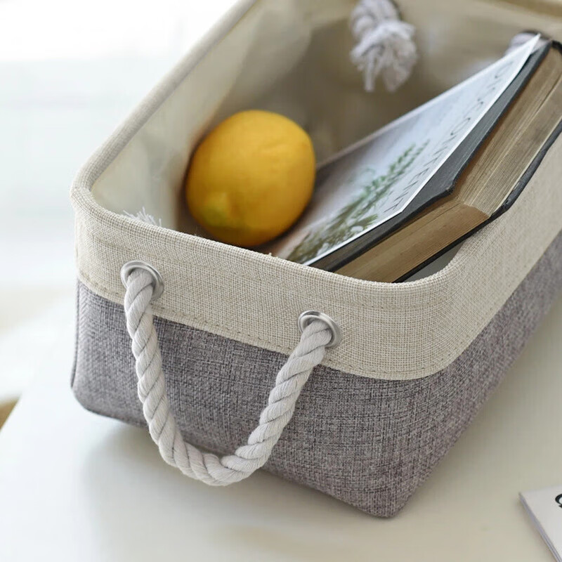 EEKIKS Storage Basket Laundry Hamper, Cotton Linen Blue Medium Size 13