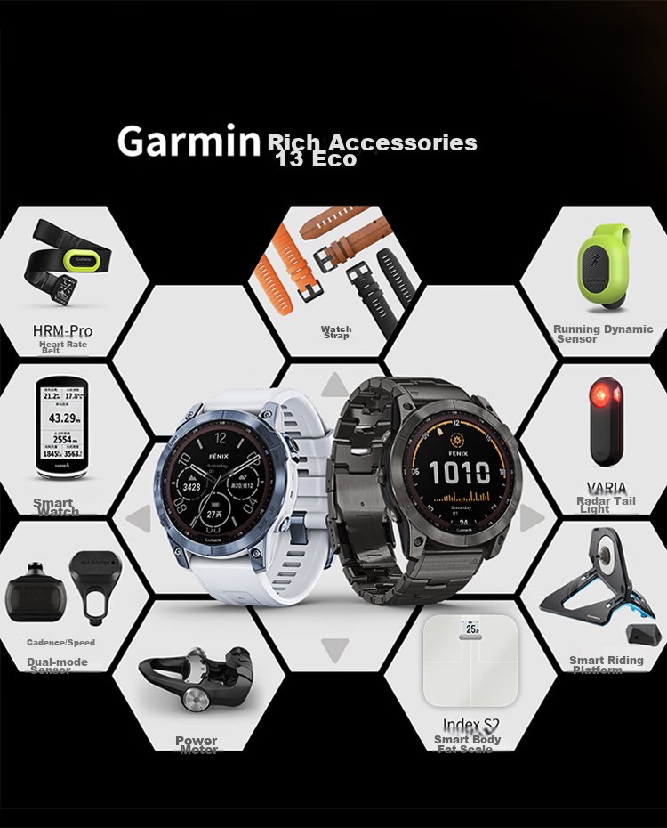 GARMIN Fenix7 Flagship Solar-Powered Heart Rate And Blood Oxygen Smartwatch for Running, Cycling, And Outdoor Sports, DLC Carbon Black 19