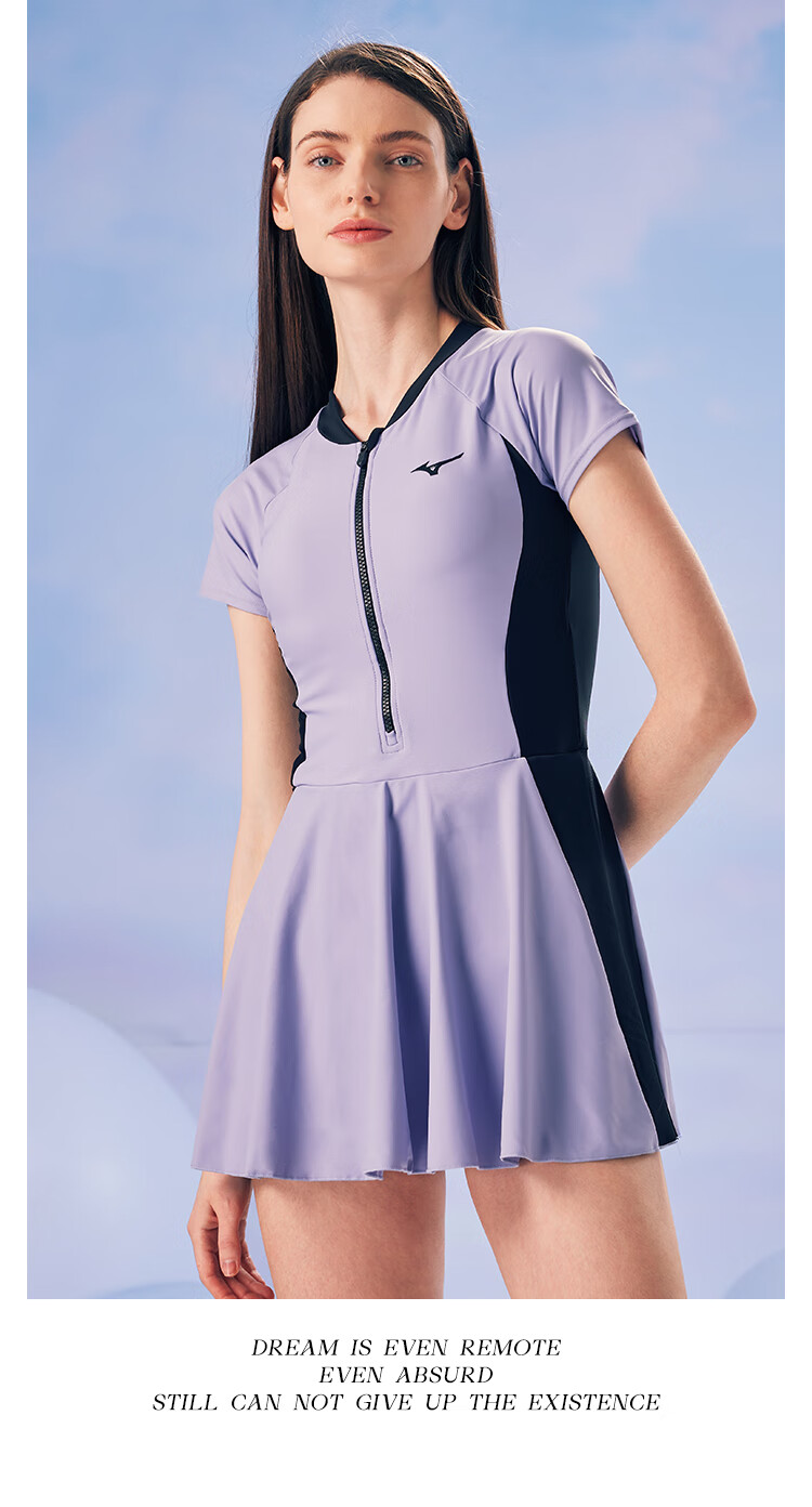 MIZUNO Women's One-Piece Swimsuit with Skirt, Quick-Drying, Sun Protection, Plus Size, Hot Spring Swimwear, Conservative, Slimming Effect, Swimming Suit A1322 Purple S 15