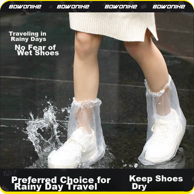 BWNK Disposable Rain Shoe Covers, Thick Waterproof Non-Slip Mid-Calf Plastic Overshoes for Men And Women, Pack of 10