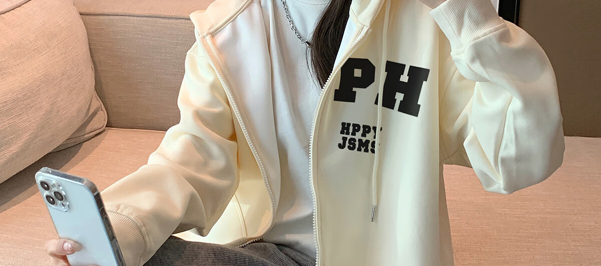 Halo Queen Women's Sweatshirt Jacket with Fashionable Letter Print, Casual Comfortable Loose-Fitting Student Sweatshirt H13KF2141 8