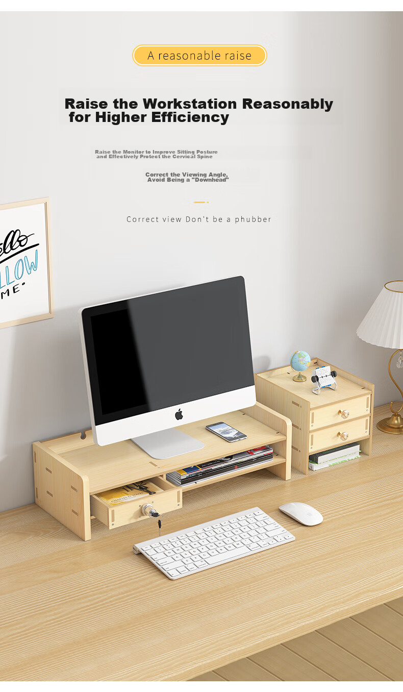 Shuranjia Monitor Riser Stand, Desktop Organizer with Drawer, Cherry Wood Color, SZ08-2 7
