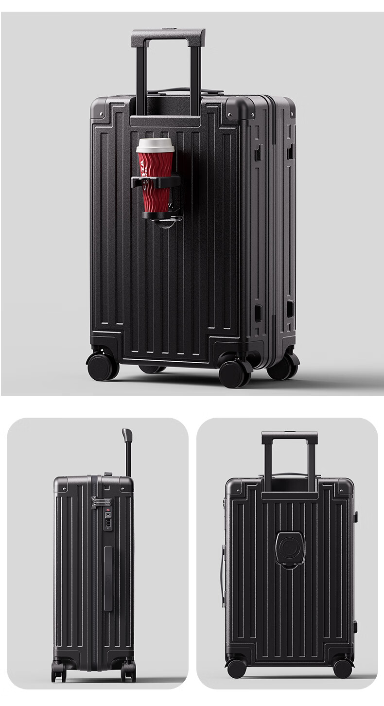 Lee High-Quality Suitcase with Cup Holder, Multifunctional Luggage, Travel Case, Student Password Lock Suitcase, Aurora White, 26 Inches 10