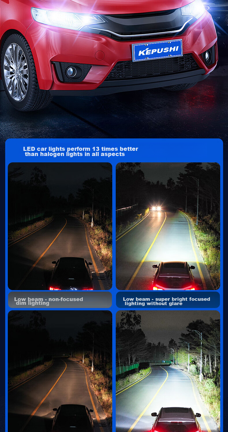 KEPUSHI Automotive LED Headlights, Dual Triple Light Lens H4 LED Headlights, High And Low Beam Integrated Laser Headlights, Modified Ultra-Bright Bulbs 6