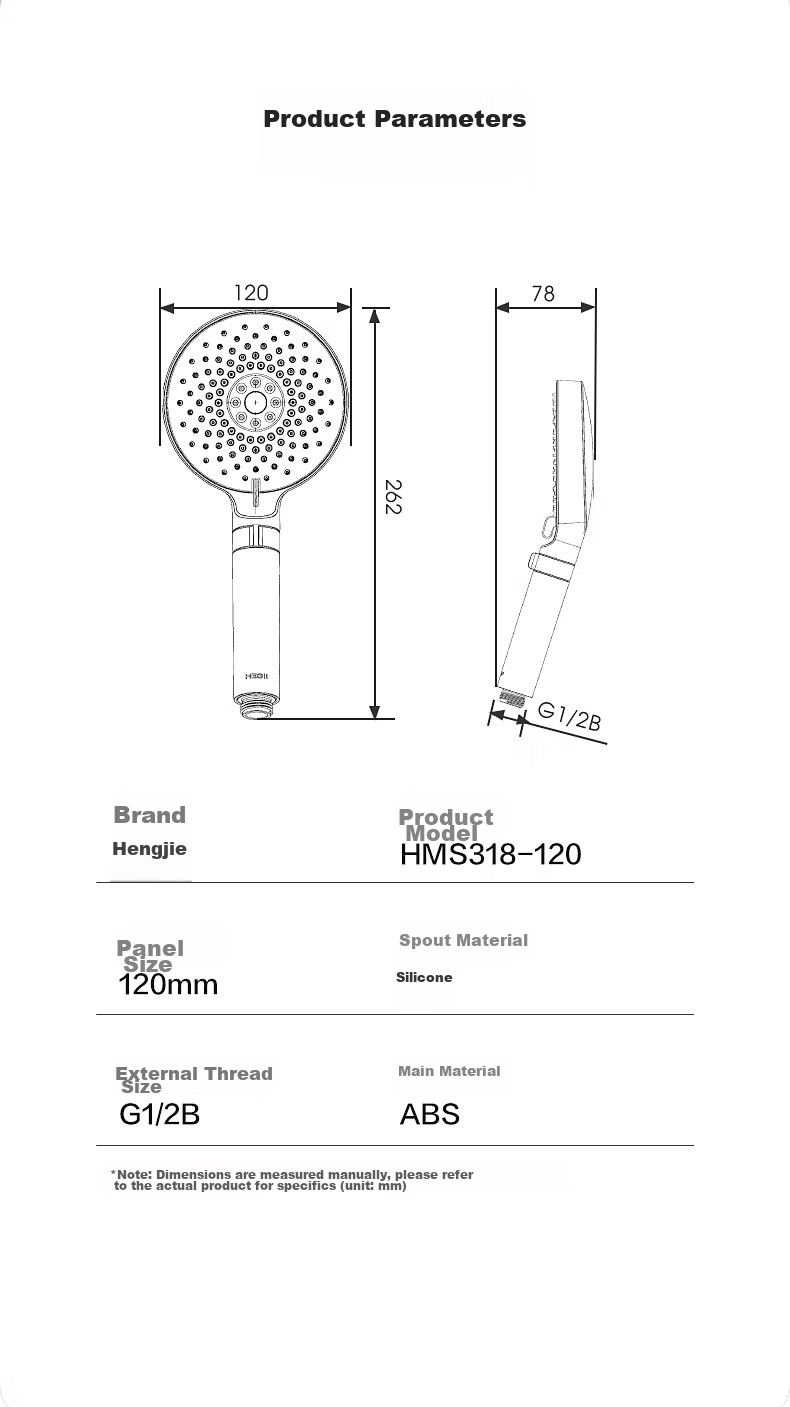 HEGII Shower Head, Multi-Water Type Pressure-Increasing Universal Interface Design Handheld Large Panel Shower Head HMS403-120 13