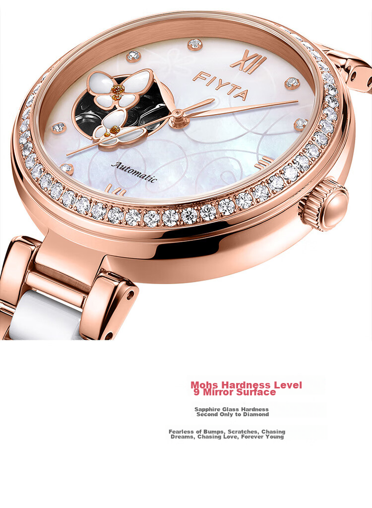 FIYTA Qingcheng Series, Mother-Of Dial, Butterfly Dance Skeleton Dial, Ceramic Mechanical Women's Watch, Holiday And Birthday Gift 12
