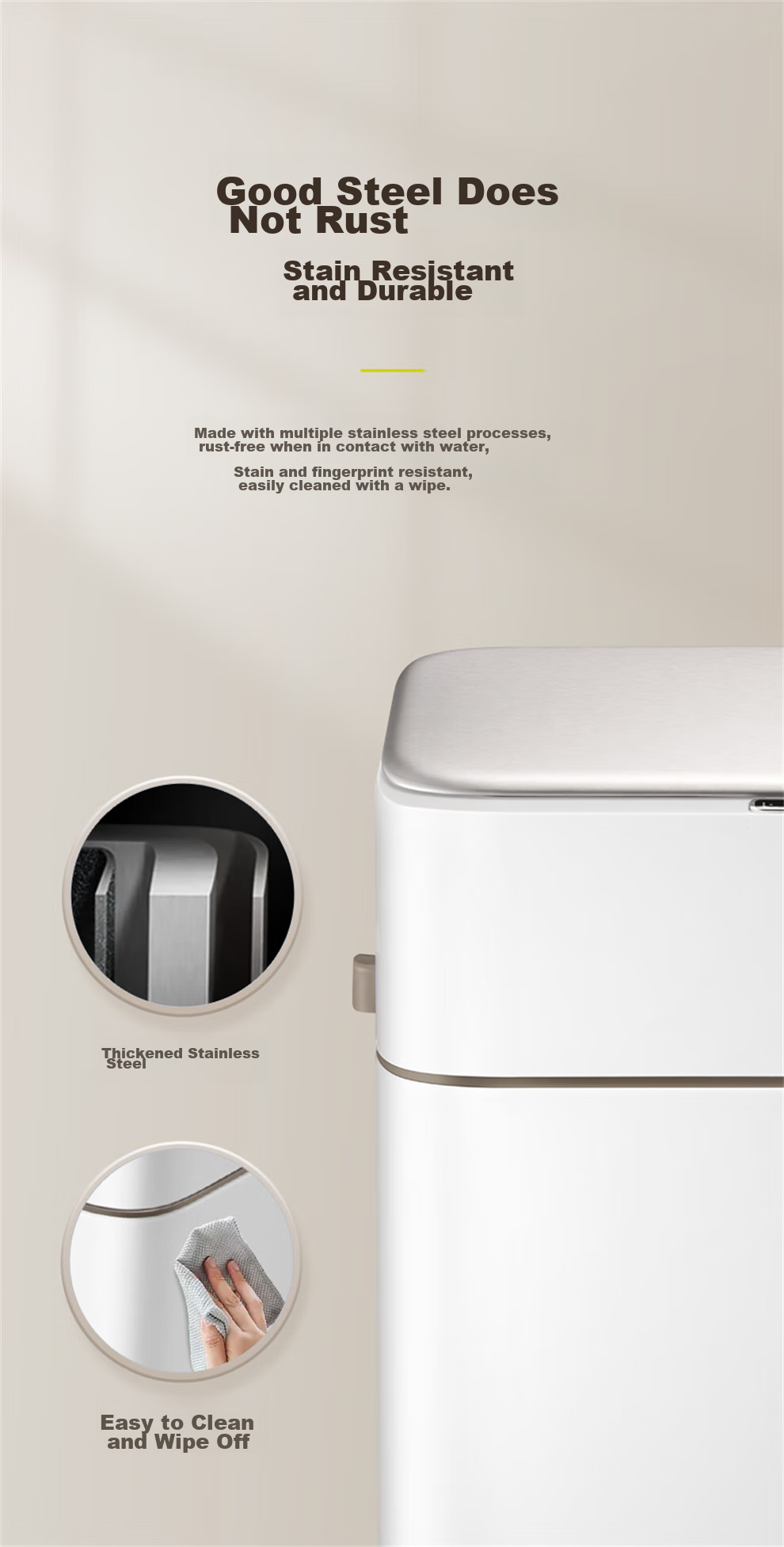 EKO Smart Sensor Trash Can, 8L, Matte White, Large Capacity for Home Use, Stainless Steel, for Bathroom Narrow Spaces, Recommended by Zhang Ruoyun, Model 9240 7