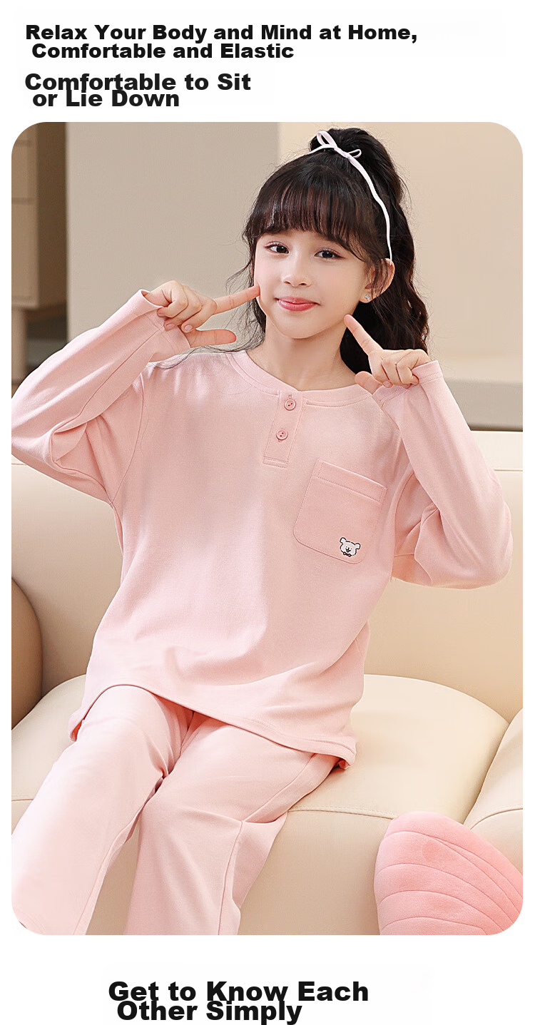 MiiOW Children's Pajamas for Girls, Size 40S, Pure Cotton, 5A Antibacterial, Home Wear Set, Half-Open Collar, Long Sleeves, Light Gray-Green, 150cm 10