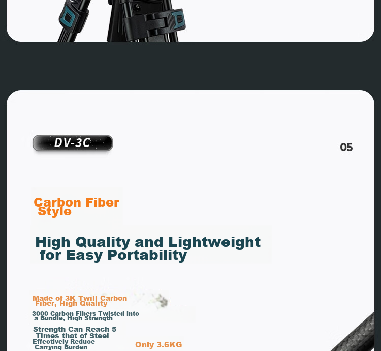 Fotopro DV-3C Upgraded Version, 1.8-Meter Video Shooting And Recording Camera, Mirrorless Camera Hydraulic Head, Carbon Fiber Tripod 14