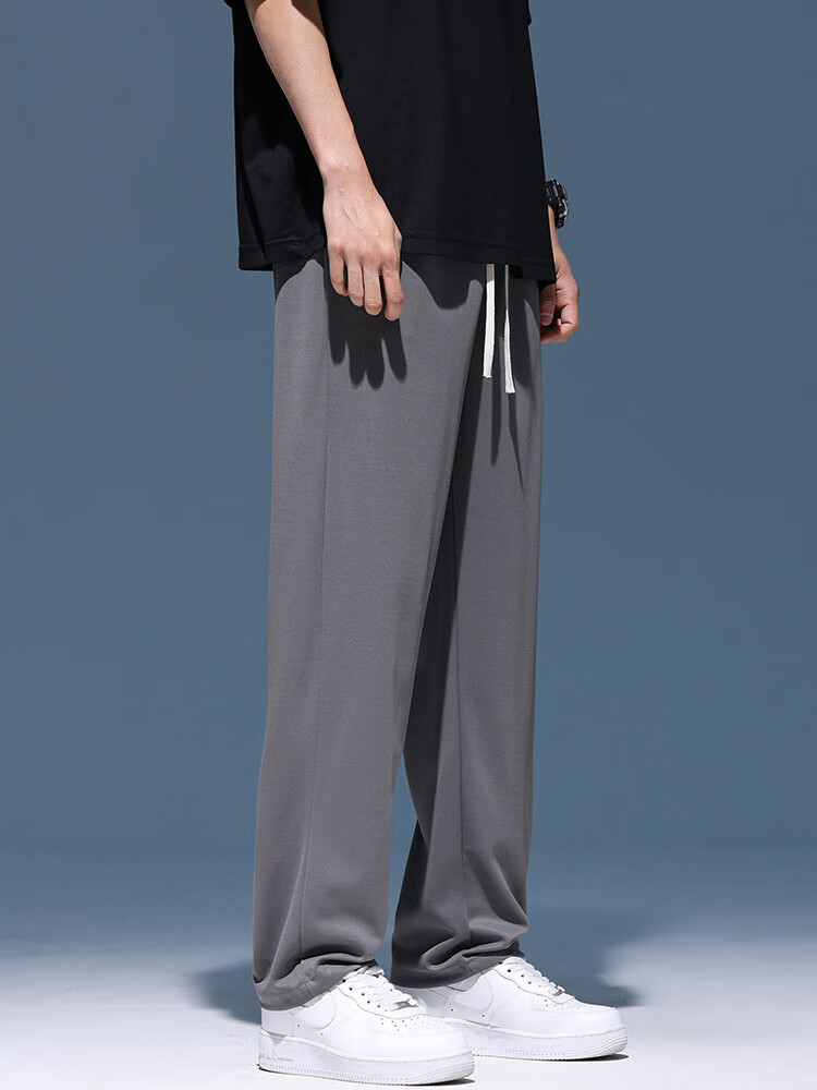 POUM Trendy Pants for Men, Spring And Autumn Thin Quick-Dry Draping Cool Wide-Leg Straight Trousers YM09 Black L 8