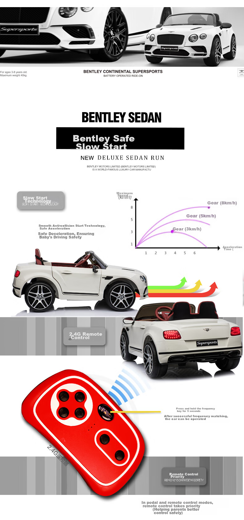 BeRica Children's Electric Car, Four-Wheel Vehicle, Two-Seater Bentley, Remote Control Toy Car for Kids, Rideable Toy Car, Baby Gift 12