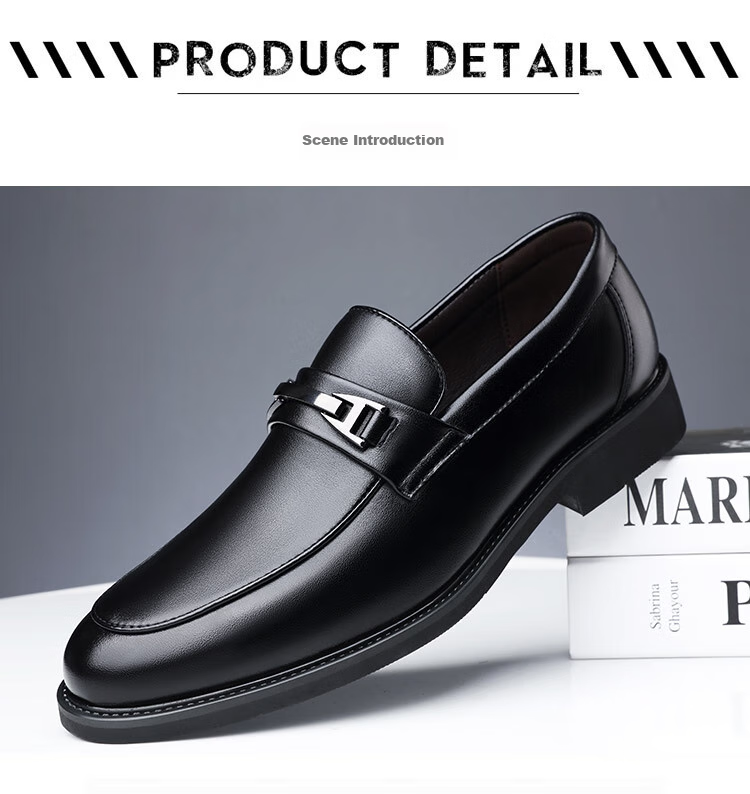 BEIOUTU Men's Slip-On Leather Shoes, Business Casual Fashion Loafers, Formal Shoes, 1956 Black, Size 43 7