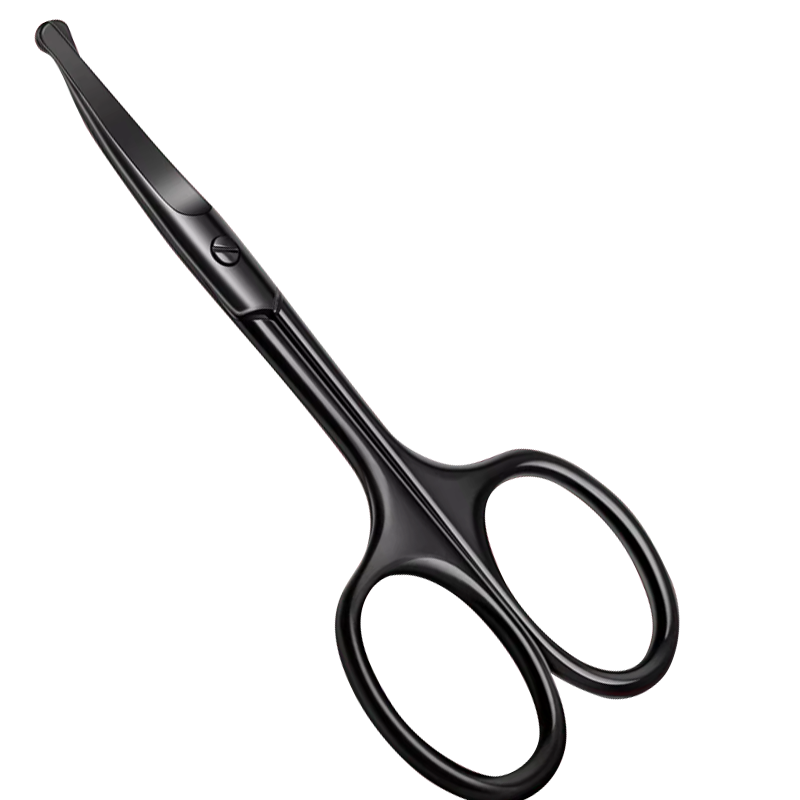 Huanlinkai Stainless Steel Nose Hair Scissors for Men, Round Tip Beard Trimmer, Small Black Scissors