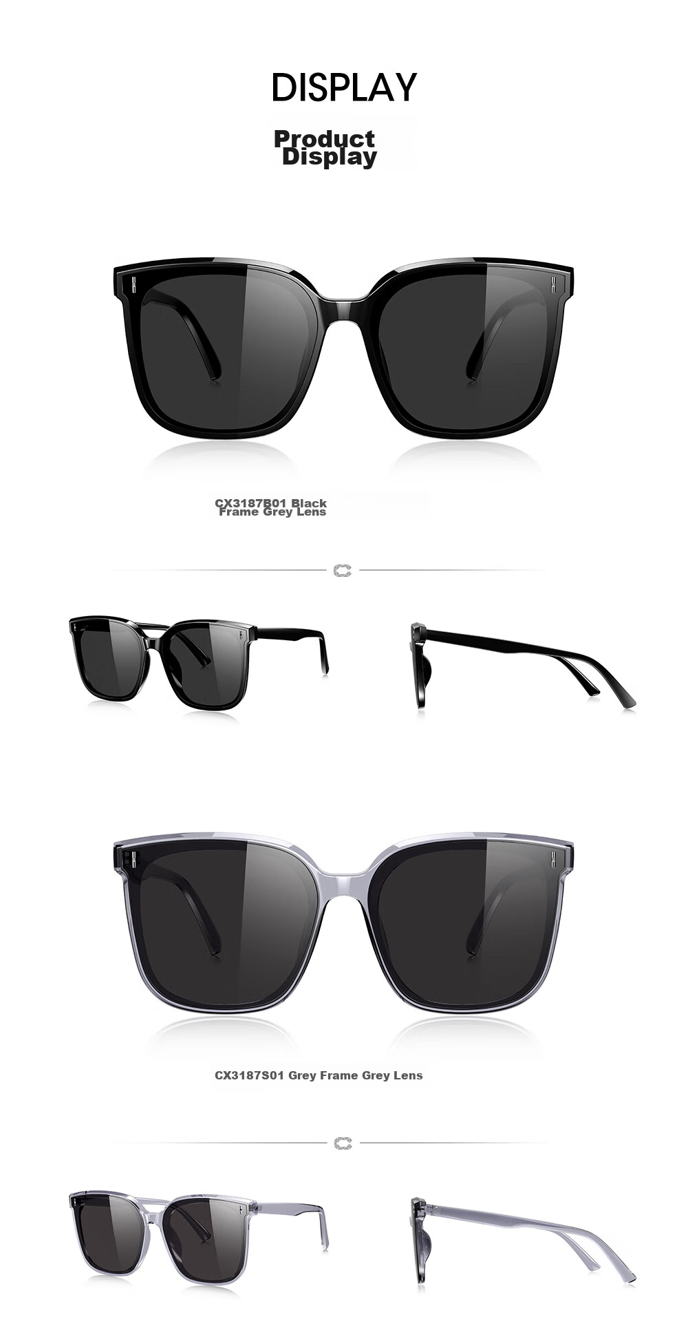 CAXMAN GM Sunglasses for Men And Women, Unisex Square Frame Large Frame Black Ultra-Nylon High Definition Anti-UV Retro Trendy Glasses 18