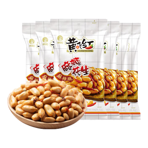 黄飞红（HUANGFEIHONG）麻辣花生米42g*6袋 花生零食 休闲零食下酒菜脱油花生仁