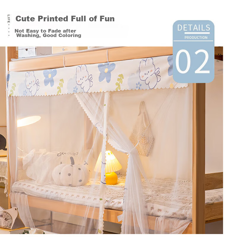 XI HAN Student Dormitory Dust-Proof Mosquito Net for 0.9m Bed, Blue Flower Rabbit Design, Dense Mesh, Suitable for Bunk Beds, Pole Not Included 3
