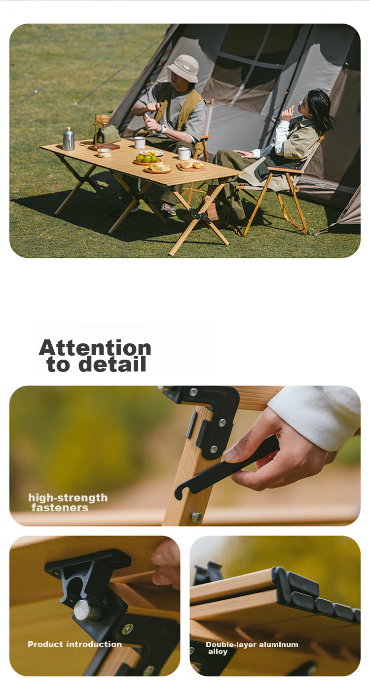 Naturehike Nuoke Xingjian L01 Egg Roll Table, Aluminum Alloy Camping Table, Outdoor Folding Table, Picnic Table, Oak Color, Large Size 17
