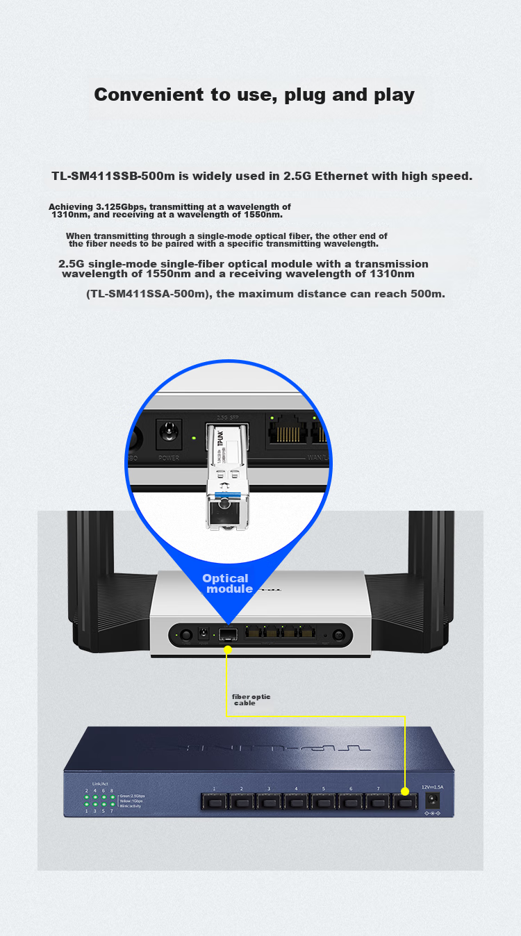 TP-LINK 2.5G Single-Mode Single-Fiber SFP Optical Module, Fiber Optic Transmission, TL-SM411SSB 4