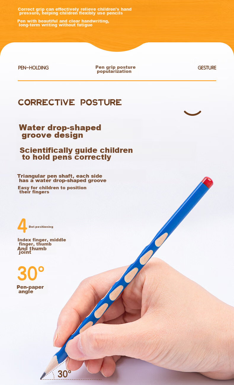 Deli Perforated Pencils, 30 Pieces, 2B Lead, Triangular Shaft, Easy Grip, Children's Posture-Correcting Pencils, Student Writing Practice Pencils, 58185 School Supplies for Students 4