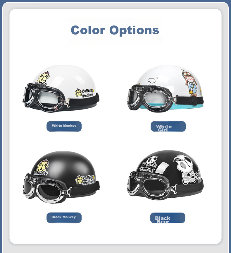 AD New National Standard Class A Electric Vehicle Helmet, 3C Certified National Standard, for Men And Women, Summer Sun Protection, Electric Scooter Safety Helmet, Men's Style, All-Season Half Helmet, Cute Harley Helmet HL-01 Matte Black Monkey Desig 18
