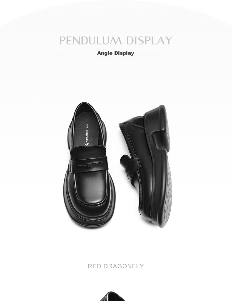 RED DRAGONFLY Slip-On Loafers, Spring And Autumn Thick-Soled Heightening Women's Flats, Academic Style JK Women's Shoes, WLB24643, Black, Size 39 11