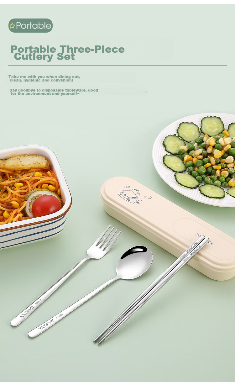 MAXCOOK 304 Stainless Steel Chopsticks And Spoon Cutlery Set, Creative Portable Three-Piece Chopsticks And Spoon Set in Natural Color MCGC849 4