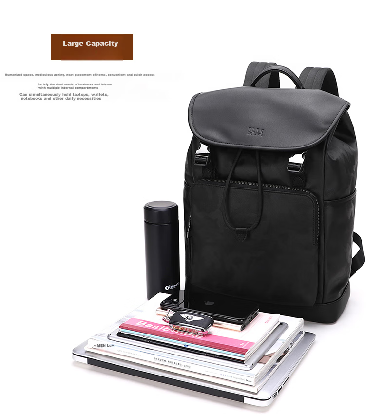 ELLE HOMME Men's Backpack, Trendy Camouflage Nylon Bag, Casual Large-Capacity 14-Inch Laptop Bag, 06260 Black 10