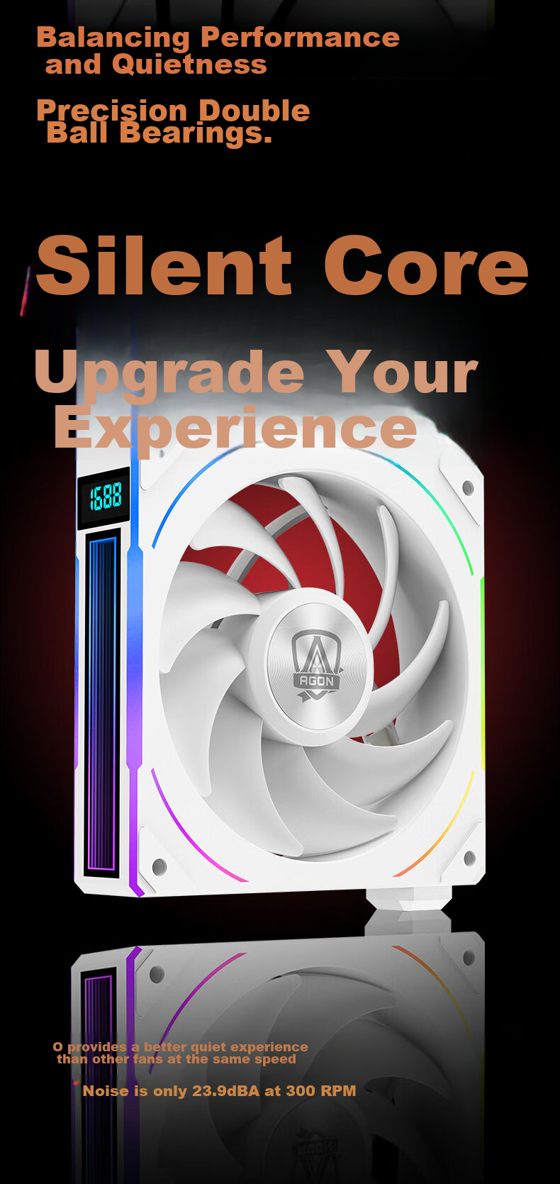 AOC AT360FW/93 White 12CM Desktop Case Cooling Fan Triple Pack ARGB Sync/No Wired Cable Connection/Aggressive Dual Ball Bearings/Speed Display 4