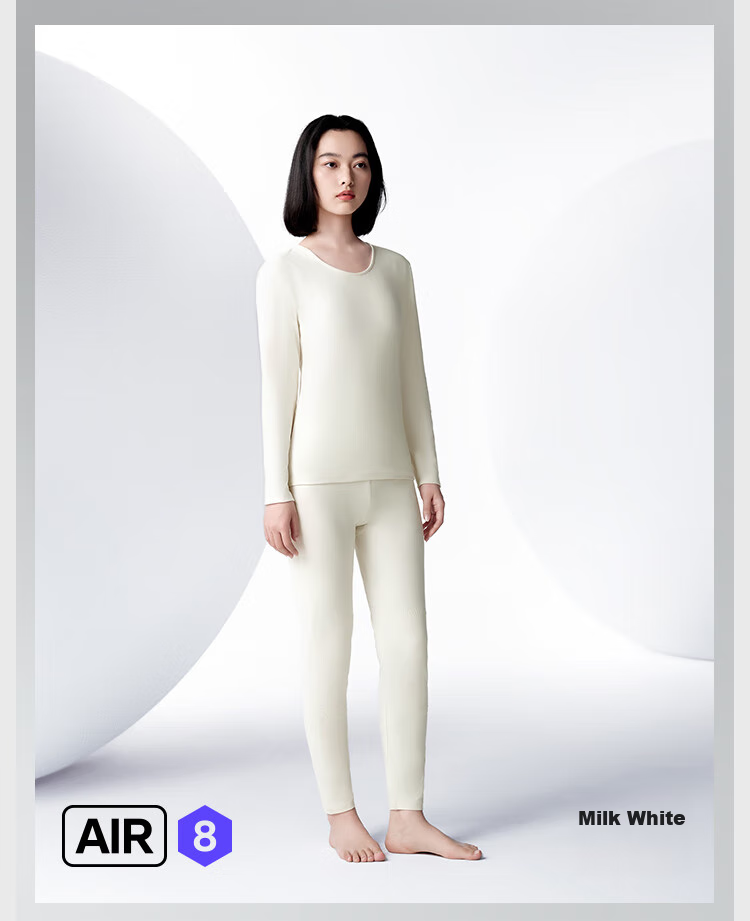 HLA [Xiaohuo-Air8] Thermal Underwear for Women, 230g Double-Sided Fleece, Antibacterial Heating Patch, Autumn Top And Bottom Set 23