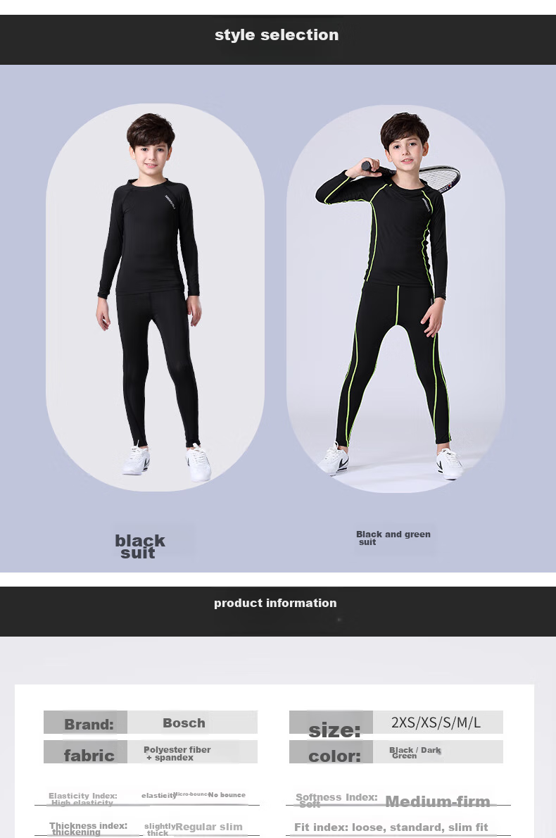 BURUITE Children's Quick-Dry Sportswear Set, Basketball And Soccer Training Fitness Wear, Tight-Fitting Shirt for Boys, Running, Skiing, Badminton Outfit 7
