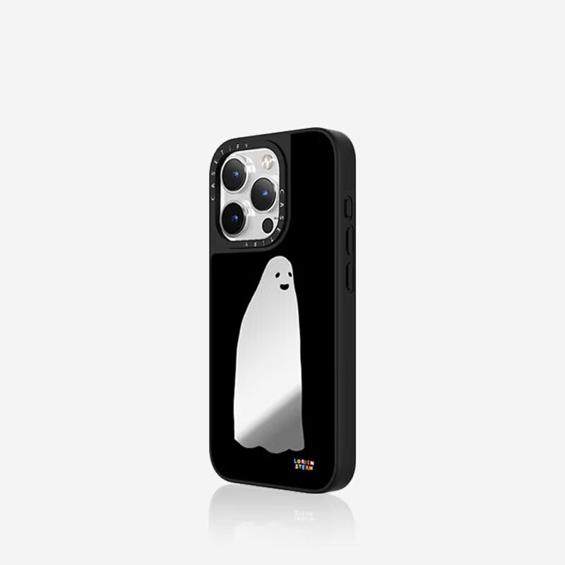 Чехол для телефона CASETIFY Little Ghost Mirror, противоударный, MagSafe, для iPhone 15 Pro Max, серебристое зеркало, черная рамка