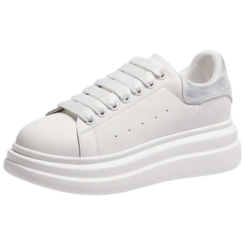 CAMEL Women's Canvas Shoes, Versatile Classic White Sneakers with Height-Increasing Thick Soles, Casual Shoes L25S548064 White/Silver 38